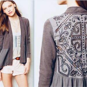 Anthropologie Saturday Sunday Story Stitch Embroidered Cut Out Cardigan Top
